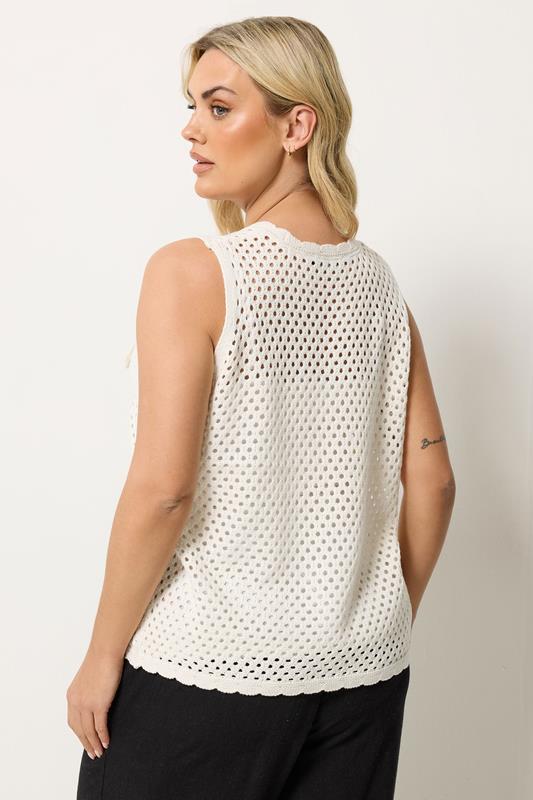 YOURS Plus Size Ivory White Floral Applique Knitted Vest | Yours Clothing 2