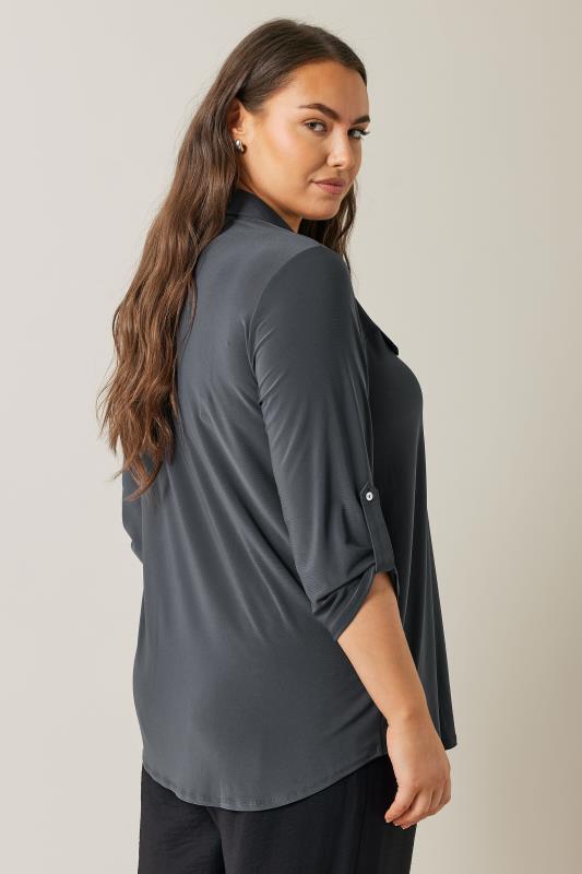 EVANS Plus Size Charcoal Grey Tab Sleeve Blouse | Evans 3