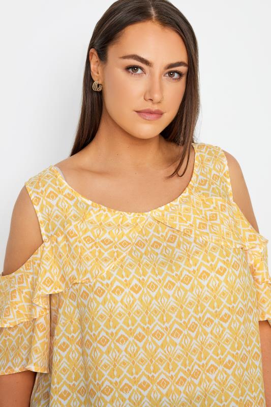 City Chic Yellow Aztec Print Frill Cold Shoulder Top 4