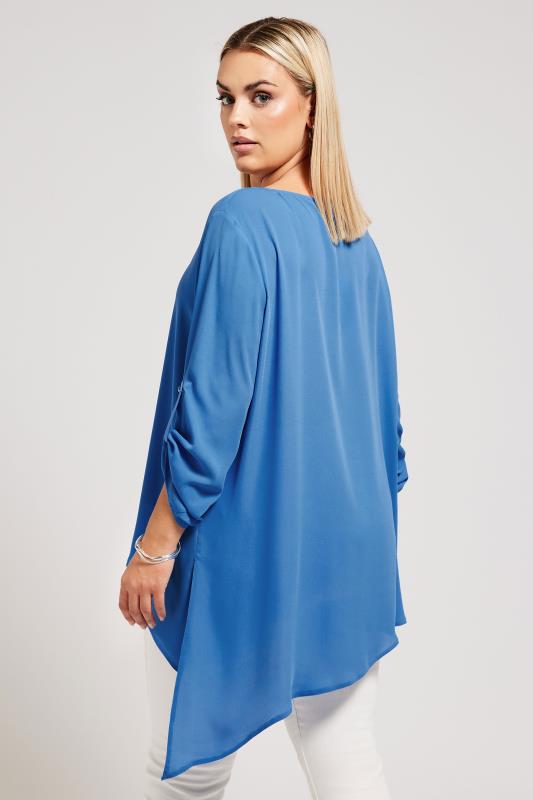 YOURS LONDON Plus Size Blue Asymmetric Hem Blouse | Yours Clothing 3