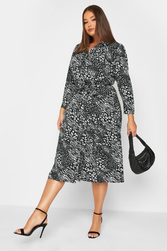 YOURS LONDON Plus Size Black Animal Print Shirt Dress | Yours Clothing 2