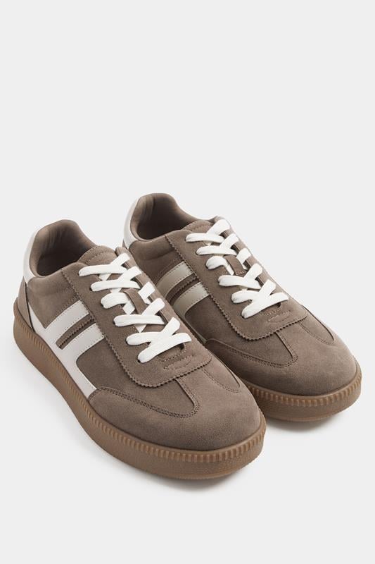  Yours Brown Faux Suede Side Stripe Trainers In Wide E Fit