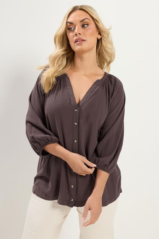 YOURS Curve Brown Chambray Blouse
