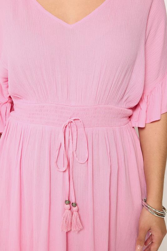 YOURS Plus Size Pink Crinkle Beach Dress | Yours Clothing 4
