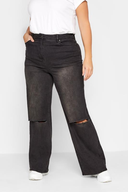 LTS Tall Women's Black Distressed BEA Wide Leg Jeans | Long Tall Sally 1