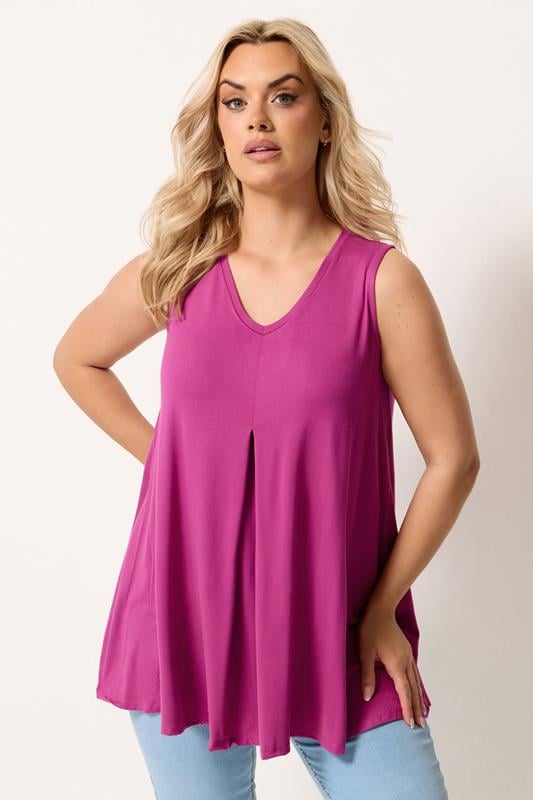  YOURS Curve Purple Pleat Front Vest Top