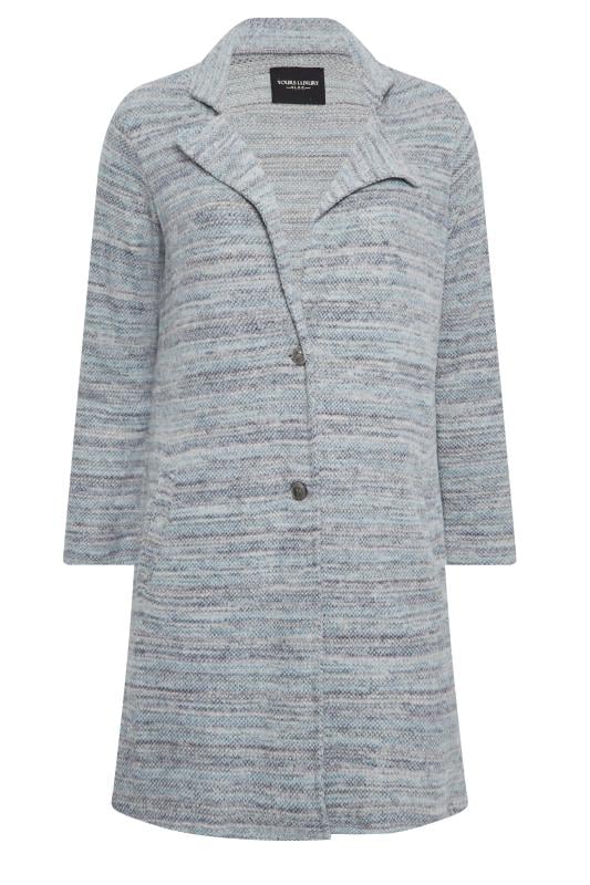 YOURS LUXURY Plus Size Blue Marl Button Front Midi Jacket | Yours Clothing 7