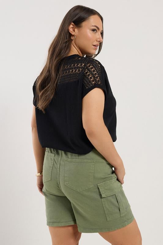 YOURS Plus Size Khaki Green Stretch Denim Cargo Shorts | Yours Clothing 3