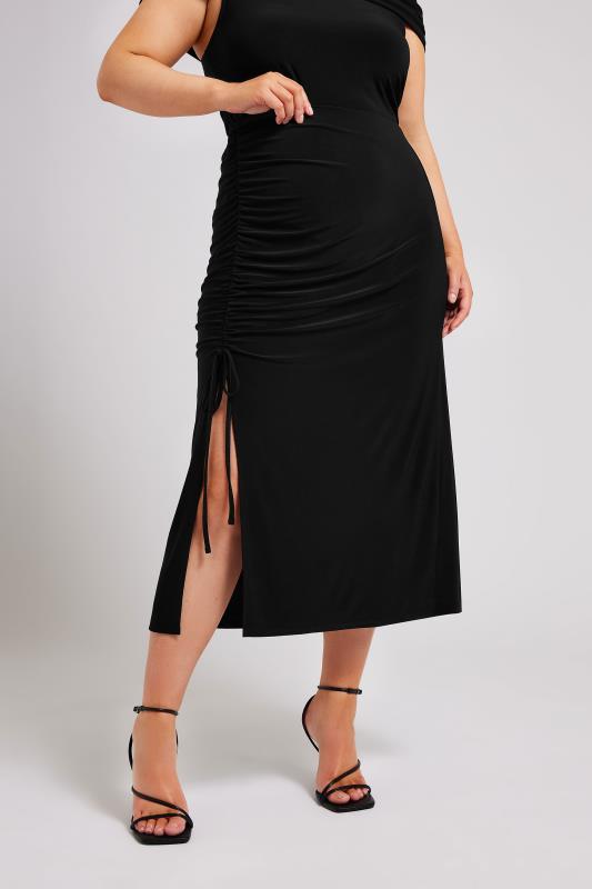 YOURS LONDON Plus Size Black Ruched Midaxi Skirt | Yours Clothing 1