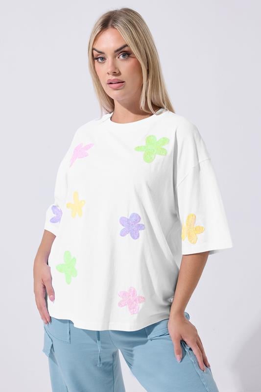  LIMITED COLLECTION Curve White Sequin Floral Boxy T-Shirt