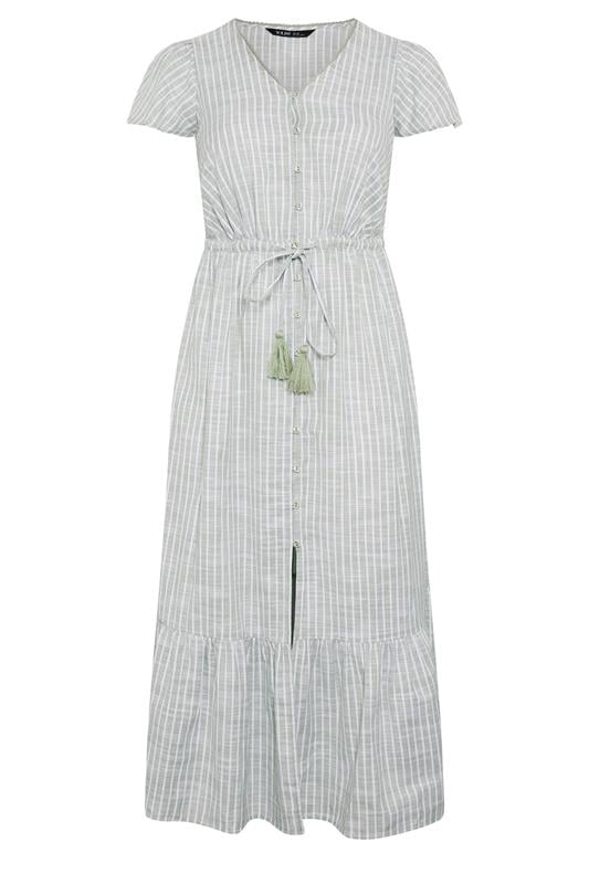 YOURS Plus Size Sage Green Stripe Angel Sleeve Dress | Yours Clothing 5