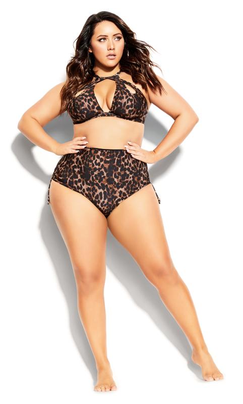 Plus Size  City Chic Brown Leopard Print Bikini Top