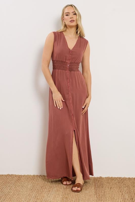  LTS Tall Rust Orange Shirred Waist Maxi Dress