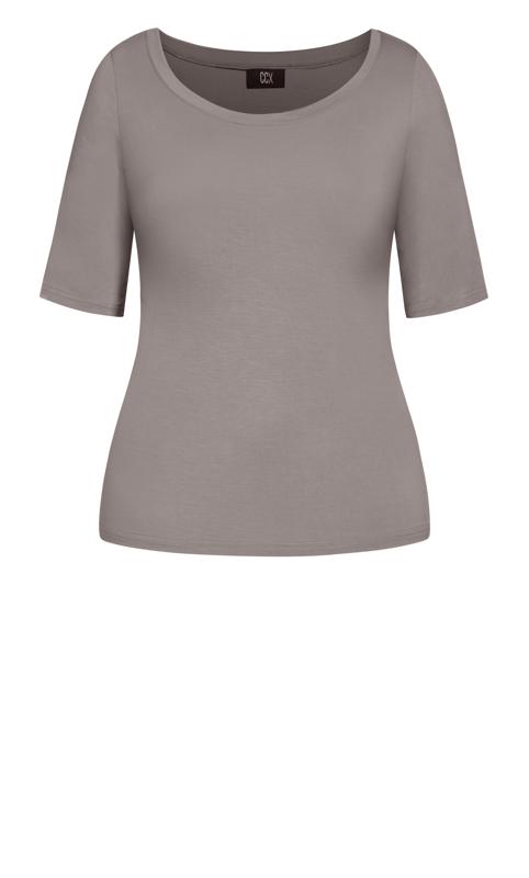 Plus Size Slate Grey Round Open Neck Basic Tee T-Shirt 6