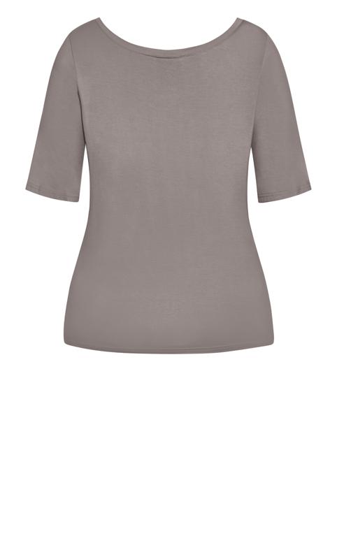 Plus Size Slate Grey Round Open Neck Basic Tee T-Shirt 7