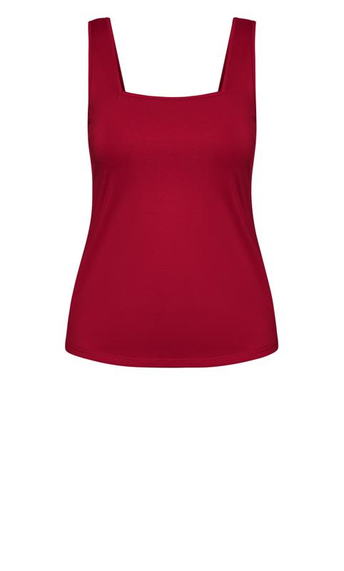 Ruby Red Square Neck Stretch Fabrication Cami Tank Top 4