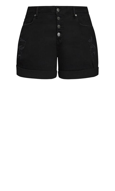 Plus Size Black Denim Cuff Shorts 5