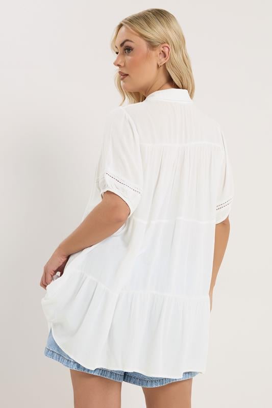 YOURS Plus Size White Tiered Crochet Detailed Shirt | Yours Clothing 4