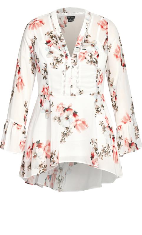 City Chic Cream Floral Flute Sleeve Top 4