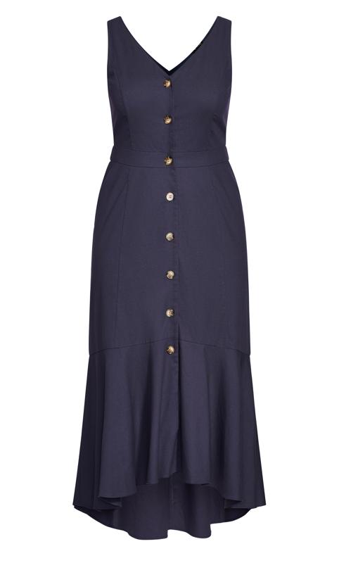 Evans Navy Blue Frill Hem Button Maxi Dress 4