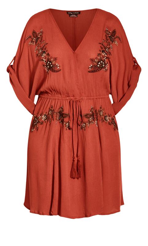 City Chic Brown Floral Embroidered Tunic Dress | Evans 3