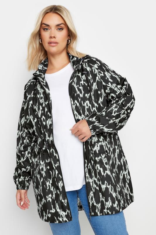 YOURS Plus Size Black Abstract Print Lightweight Parka Jacket | Yours Clothing 1