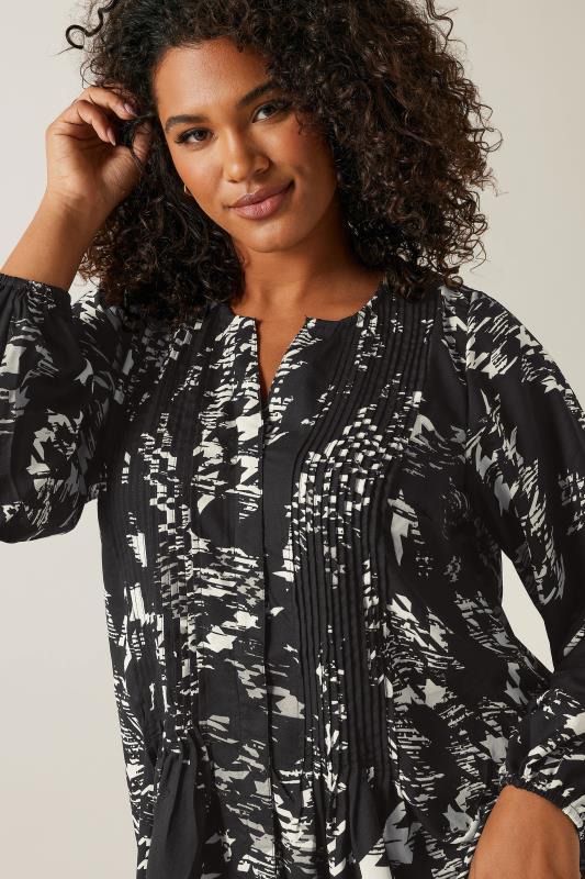 EVANS Plus Size Black Dogtooth Print Pintuck Blouse | Evans  4