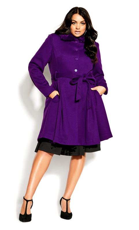 City Chic Purple Faux Fur Longline Coat 10