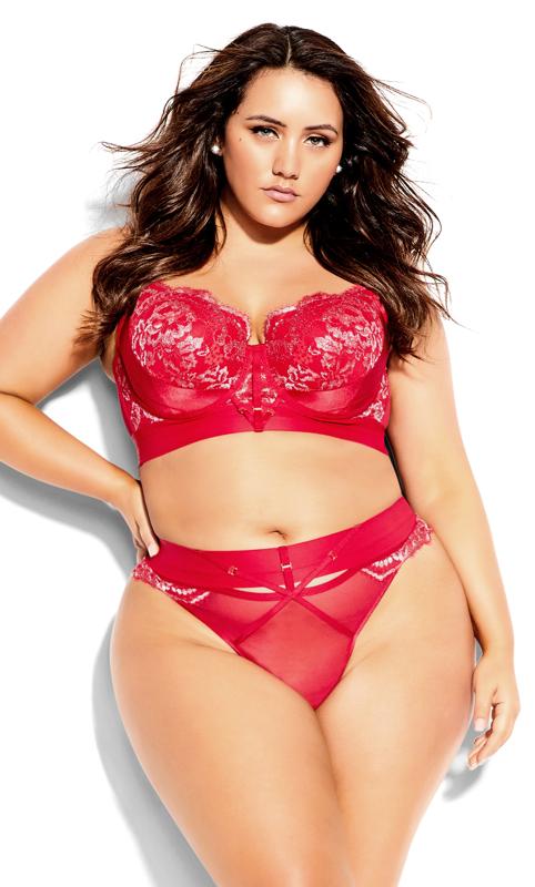 Plus Size  City Chic Red Satin Lace Thong