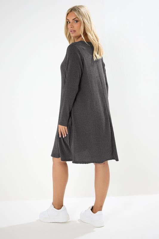 YOURS Plus Size Charcoal Grey Textured Pocket Dress | Yours Clothing 2
