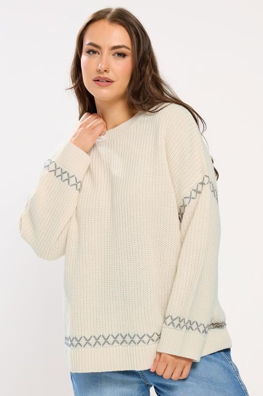  YOURS Curve Ivory White Contrast Blanket Stitch Jumper