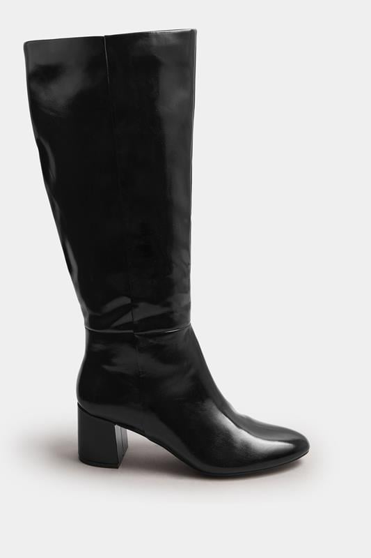 LTS Black Patent Knee High Block Boots In Standard Fit | Long Tall Sally 2
