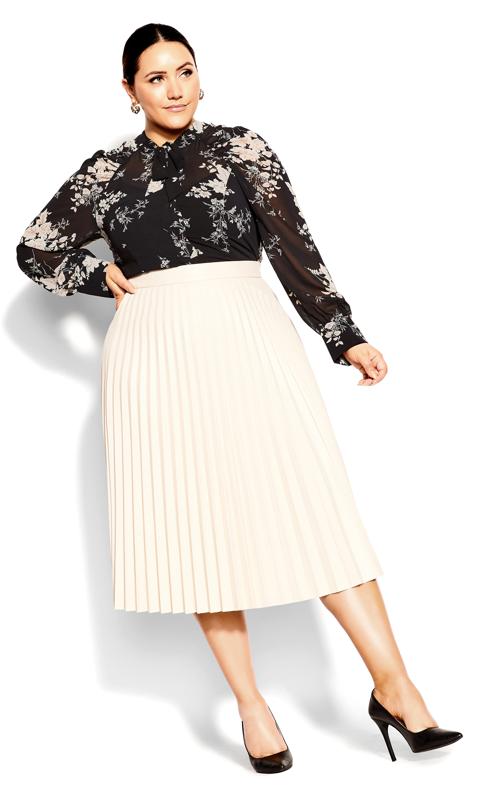 Plus Size  City Chic Ivory Pleated Nights Skirt