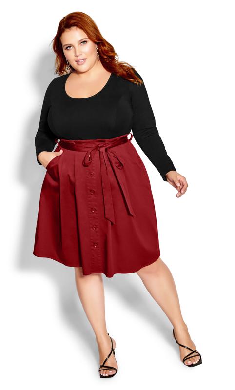 Plus Size  City Chic Red Button Through Skirt