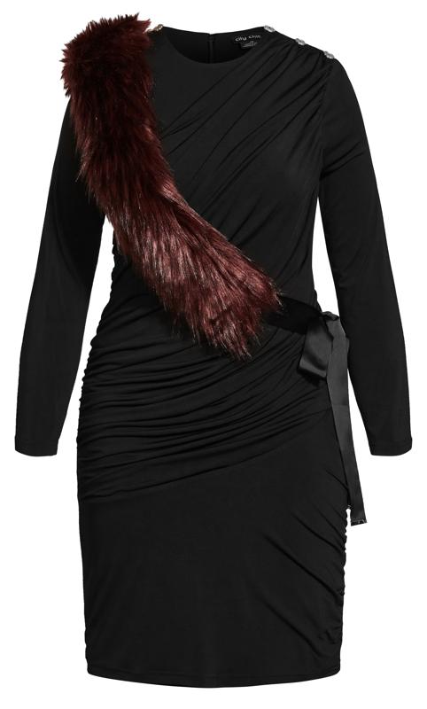 Evans Black Ruched Midi Dress with Detachable Faux Fur 6