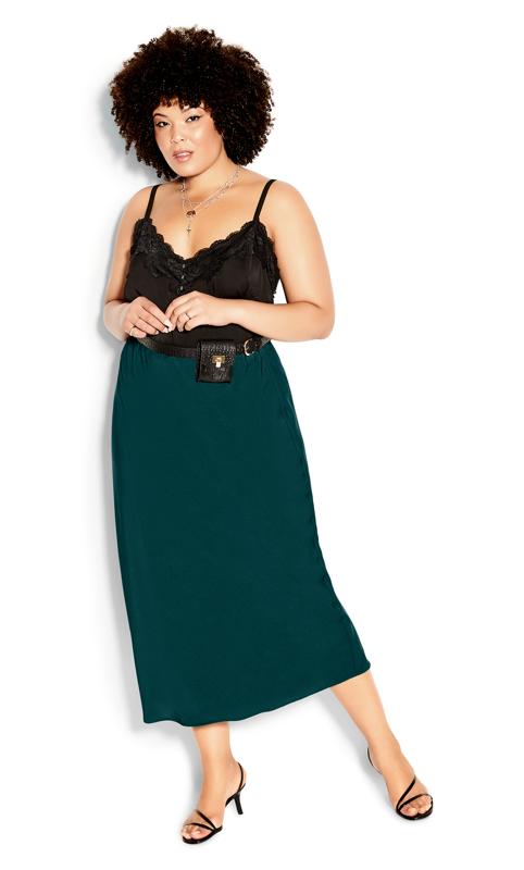 City Chic Green Satin Slip Skirt 1