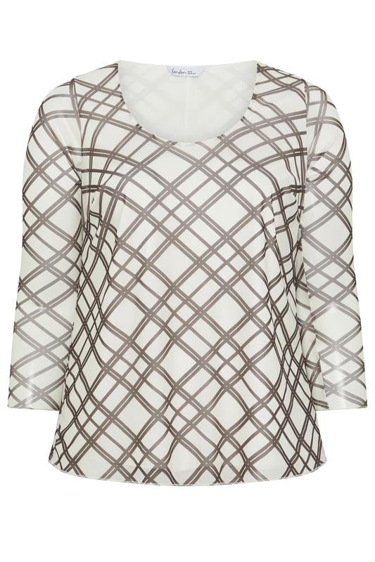YOURS LONDON Plus Size Ivory White & Brown Check Top | Yours Clothing 6