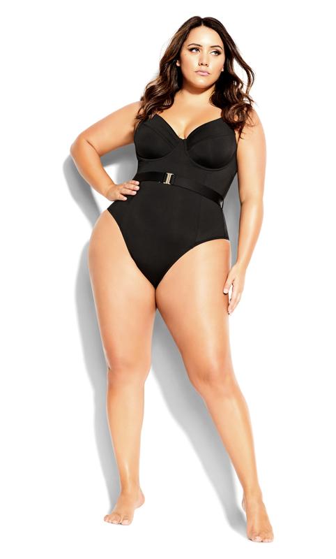 Evans Black Underwired Belted Swimsuit 1
