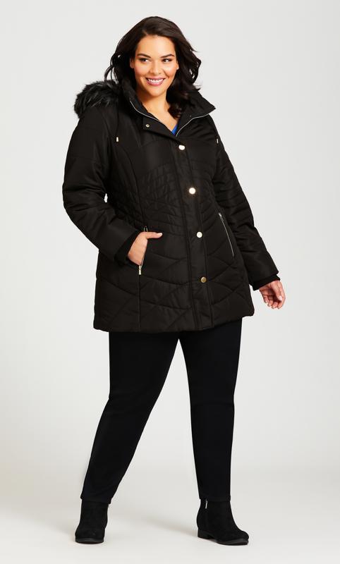 EVANS Plus Size Black Quilted Puffer Coat | Evans  1