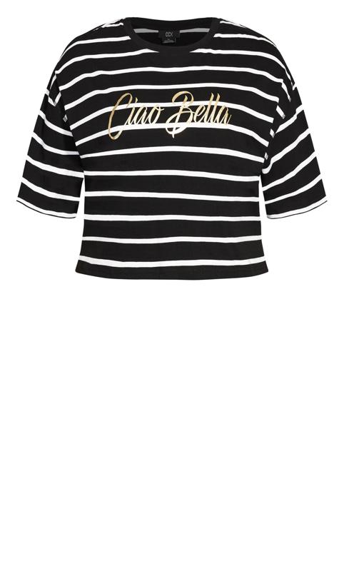 Evans Black Stripe 'Ciao Bella' Slogan T-Shirt 7