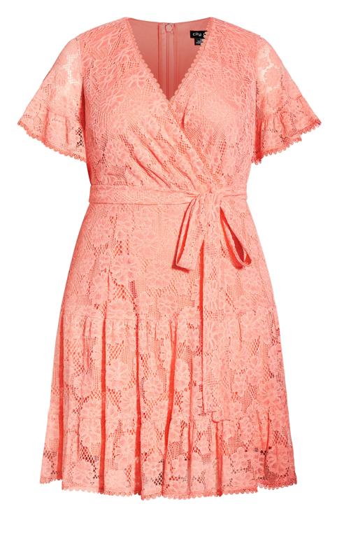 Garden Kisses Peach Pink Mini Lace Wrap Dress 4