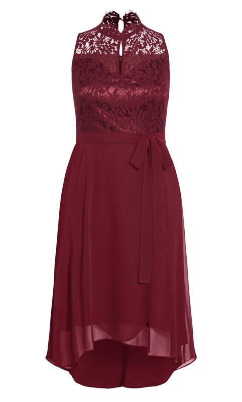 City Chic Red Lace High Neck Dipped Hem Dress 2