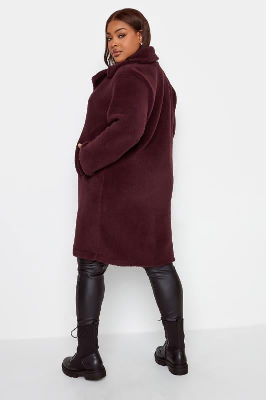 YOURS Curve Plus Size Dark Red Faux Fur Coat | Yours Clothing  5