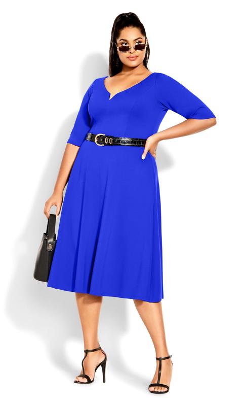 Plus Size  City Chic Cobalt Blue Elbow Sleeve Midi Dress