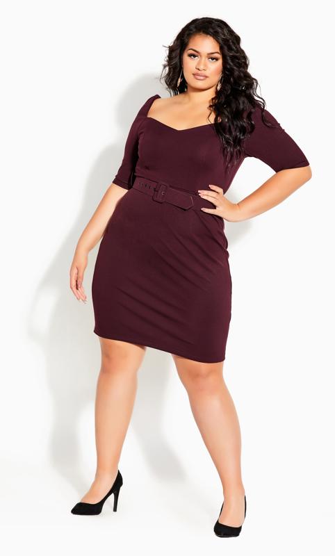 Plus Size  City Chic Burgundy Red Sweetheart Belted Dress