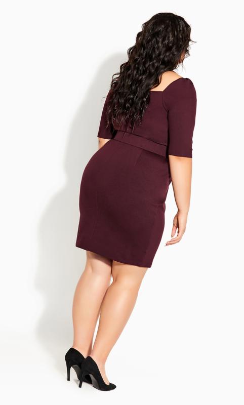 Illusion Sleeve Burgundy Red Belted Dress 2
