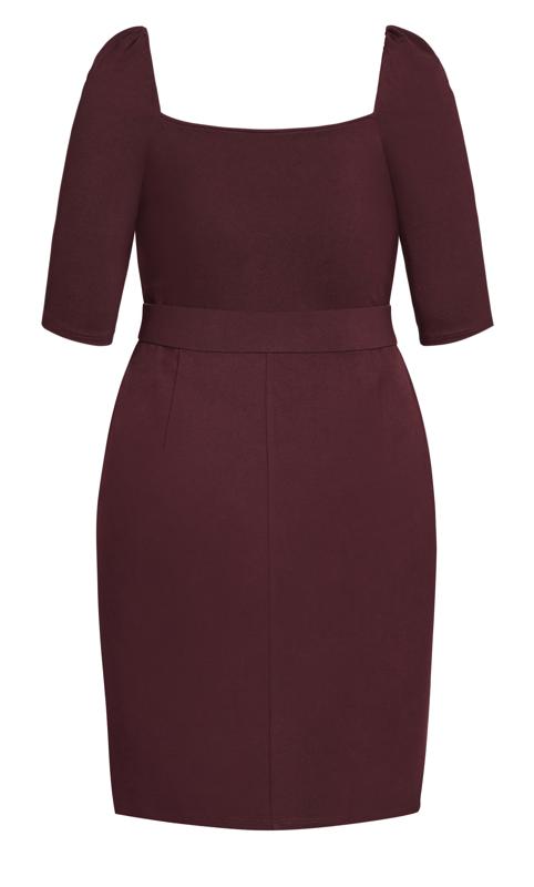 Illusion Sleeve Burgundy Red Belted Dress 4