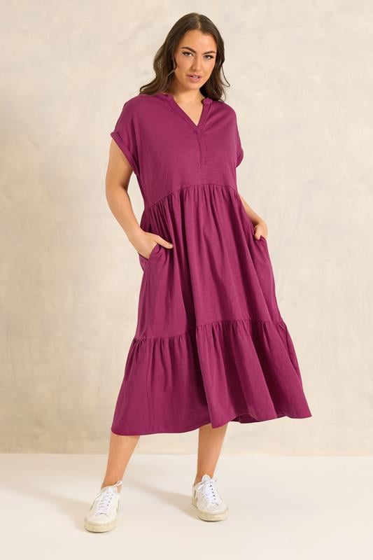 Plus Size  EVANS Curve Berry Red Premium Cotton Tiered Dress