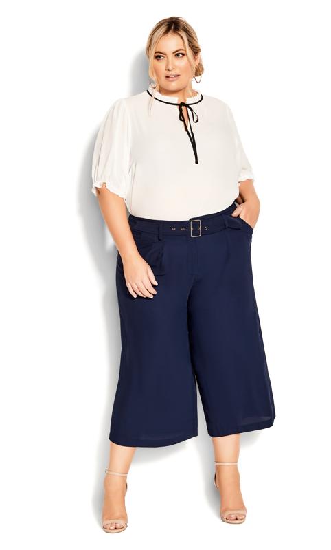 Easy Navy Belted Crop Trouser 1