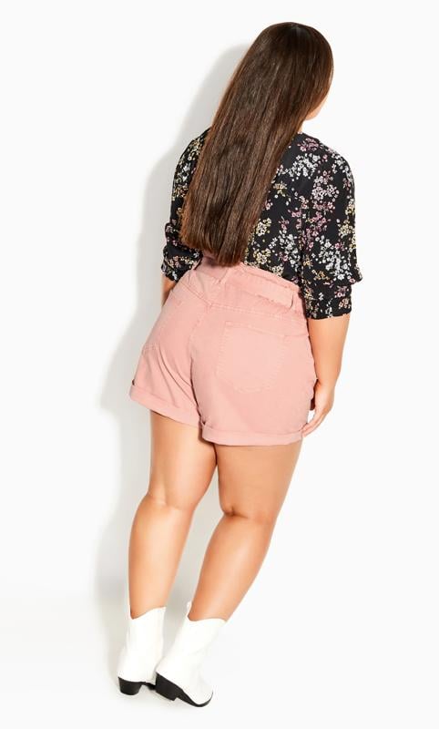 Plus Size Pink High Waisted Cuffed Mini Shorts 3